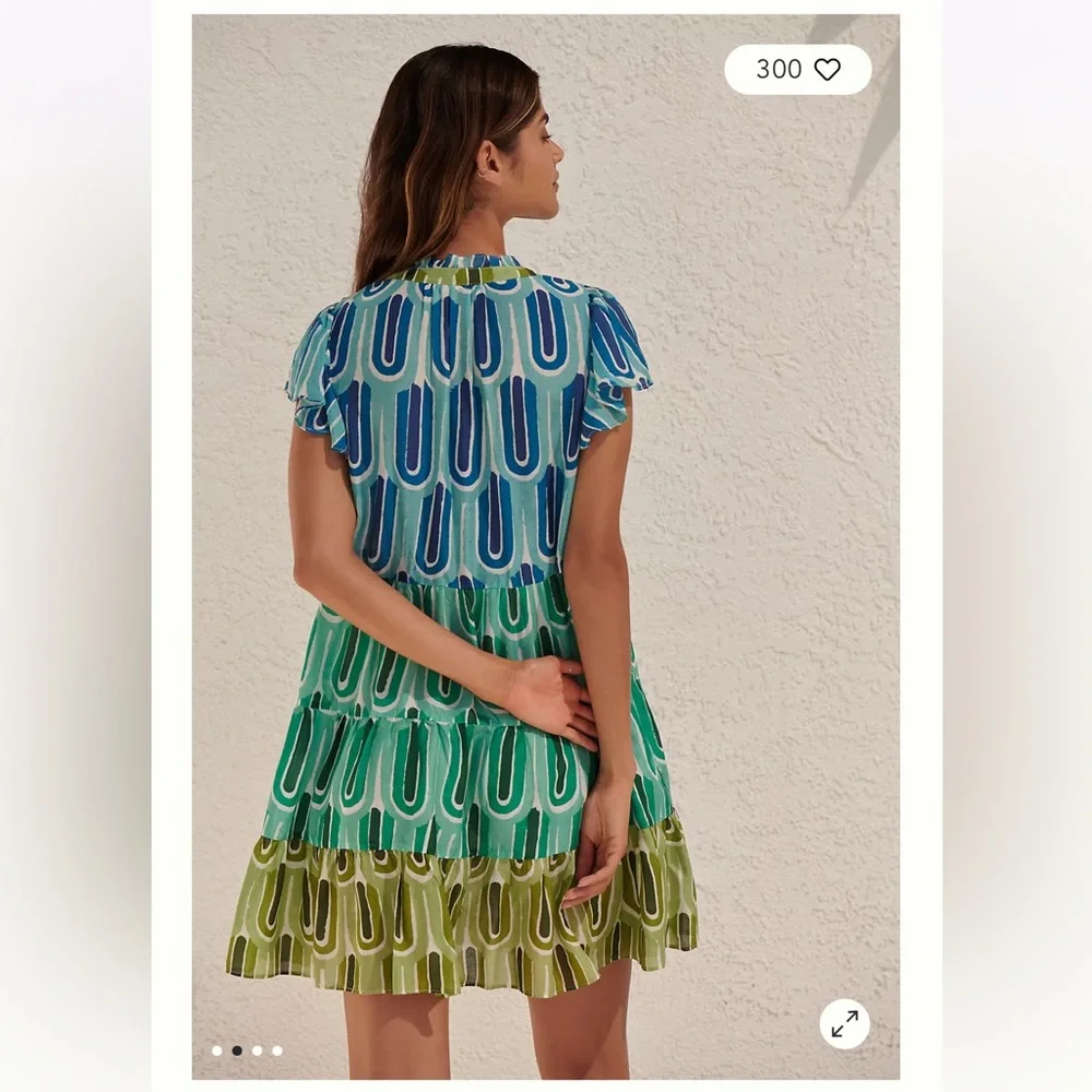 Anthropologie Blue and Green Mini Dress - Picture 2 of 7